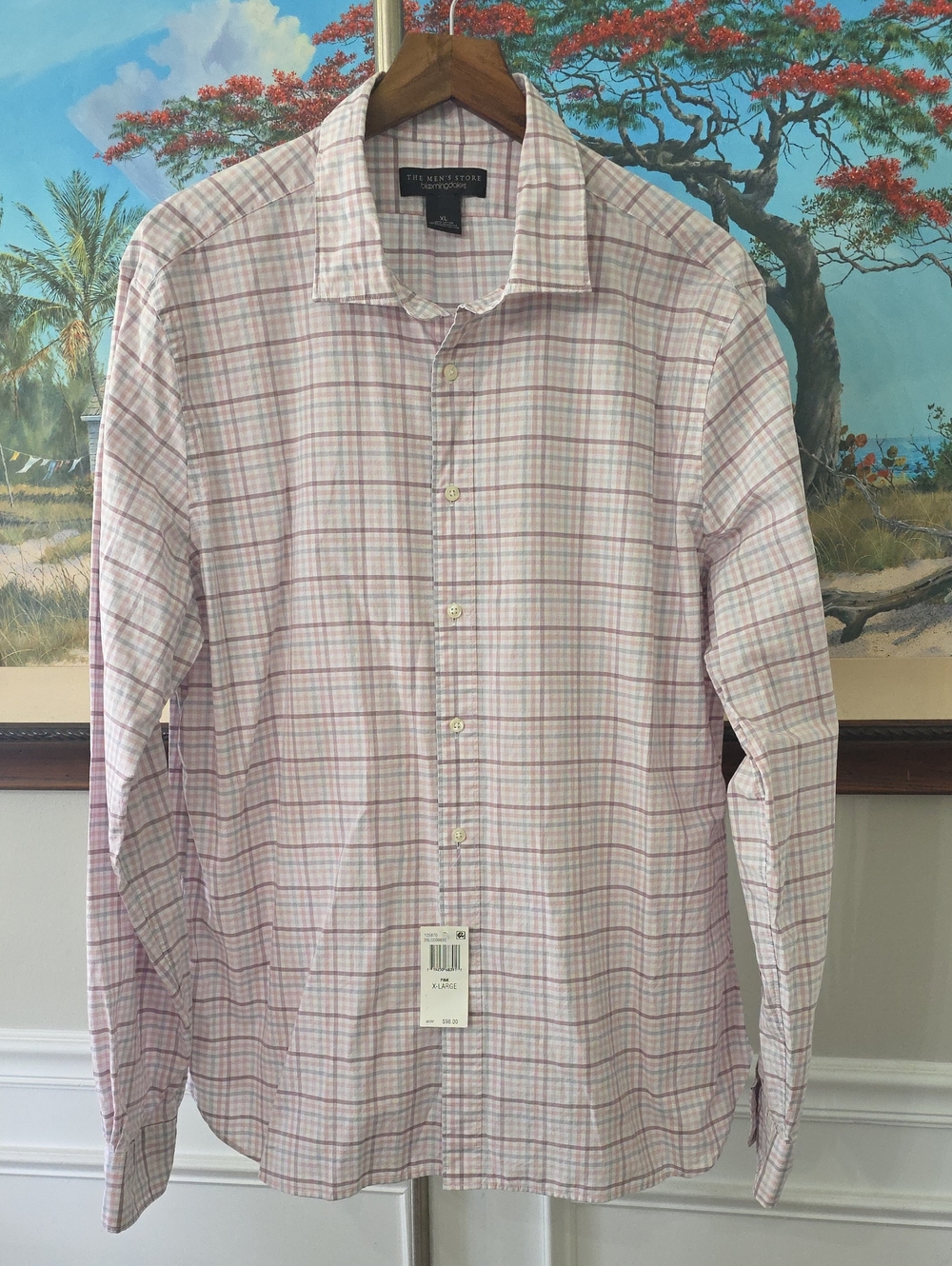 The Men's Store Pink and White Plaid Dress Shirt